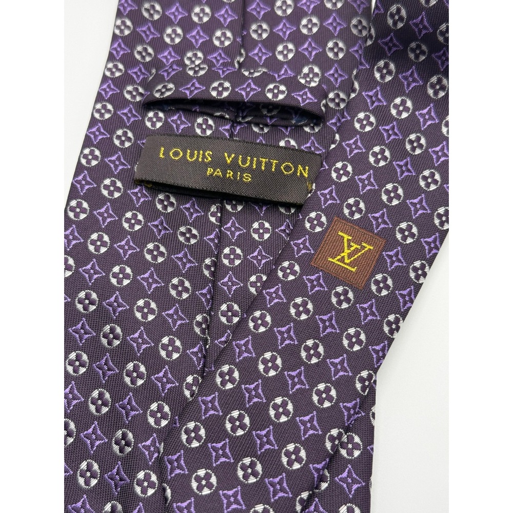Louis Vuitton Silk Tie OS Purple Monogram Logo Luxury Designer Formal Business
